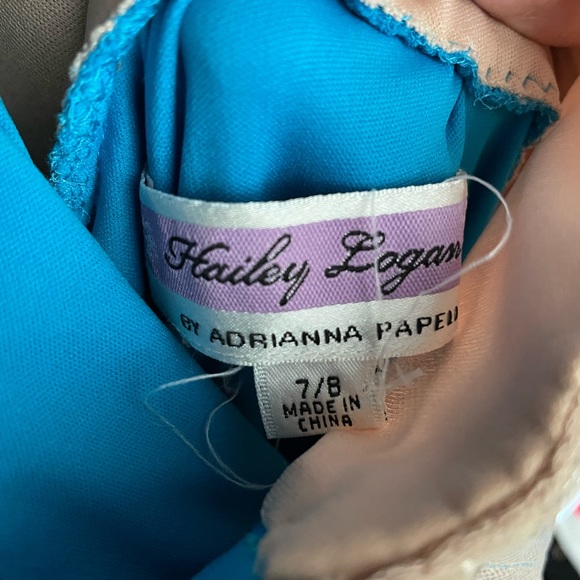 7/8 Hailey Logan by Adrianna Papell Blue Tan Rhinestone Back One Strap Dress - Picture 5 of 6